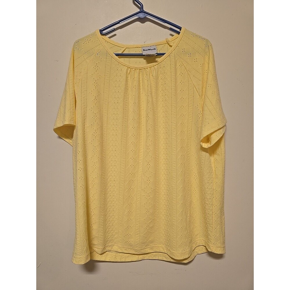 Womens BonWorth LARGE SUNSHINE YELLOW Embroidered EYELET Short Sleeve Top